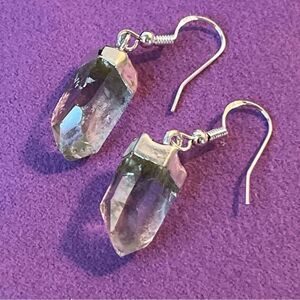 Clear Crystal Quartz Silvertone Point Earrings In Sterling Silver Hooks